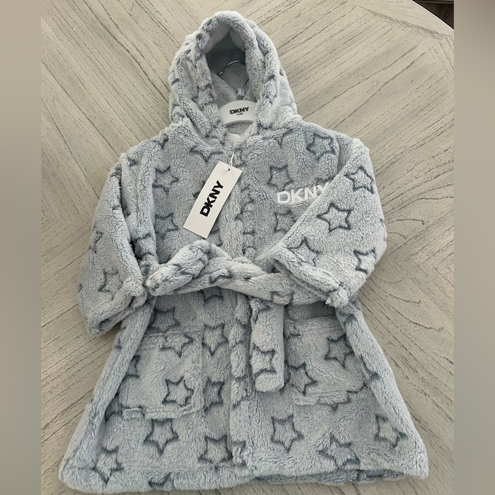 DKNY Infant Hooded Bathrobe Light Blue with Stars Size 6-9 months